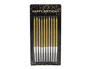 Свічки (свічка) для торта набір 10 шт золото Happy birthday блістер 9324