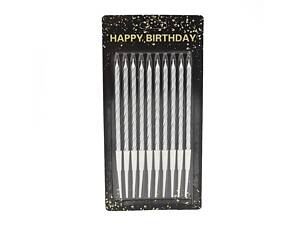 Свічки (свічка) для торта набір 10 шт срібло Happy birthday блістер 9326