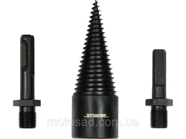 Свердло конічне для розколювання дерева VOREL, Ø=32 мм h= 90 мм з 2 шпинделями (SDS+ і 3-кутний) [5] - Фото 1