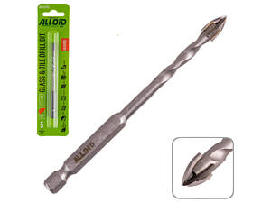 Свердло по склу та кераміці QUADRO 5мм, хвостовик HEX 1/4&quot; Alloid, L= 95mm GB-20005