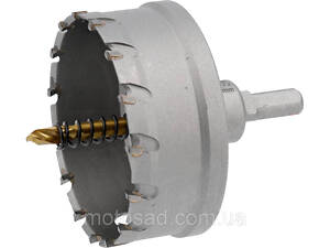 Сверло коронка по металлу TCT YATO: Ø80 x 103 мм, толщ. до 25мм, с направляющим, 6-гран. хвост 3/8' [4] (YT-44072)