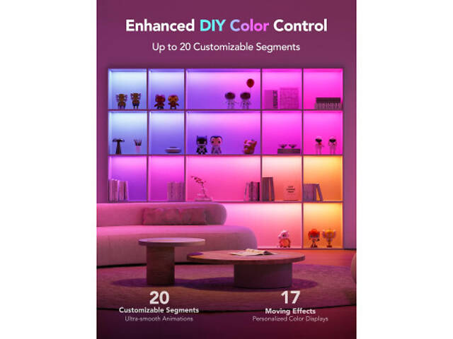 Світлодіодна стрічка Govee H100E LED Compatible extension of H61E1, 1.0m, RGBIC , WI-FI/Bluetooth, біла (H100E0D1) - Фото 2