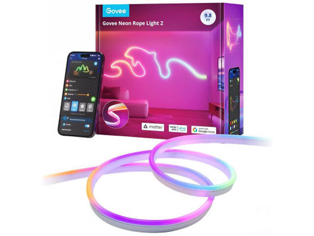 Світлодіодна стрічка Govee H61D3 Neon Rope Light 2, 3.0m, RGBIC, WI-FI/Bluetooth, white (H61D3301) - Фото 1