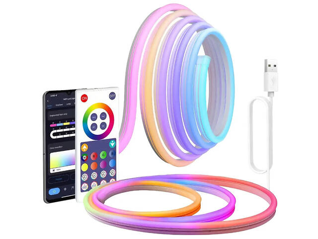 Світлодіодна неонова USB-стрічка з керуванням від телефона SFK-11 Bluetooth Гнучка світлодіодна стрічка RGB 5 м - Фото 1