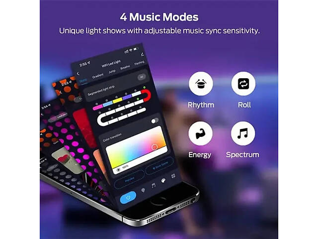 Світлодіодна неонова USB-стрічка з керуванням від телефона SFK-11 Bluetooth Гнучка світлодіодна стрічка RGB 5 м - Фото 2