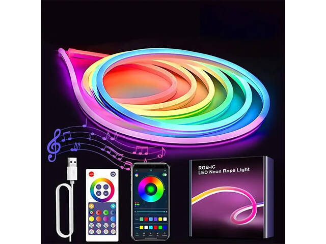 Світлодіодна неонова USB-стрічка з керуванням від телефона SFK-11 Bluetooth Гнучка світлодіодна стрічка RGB 5 м - Фото 8