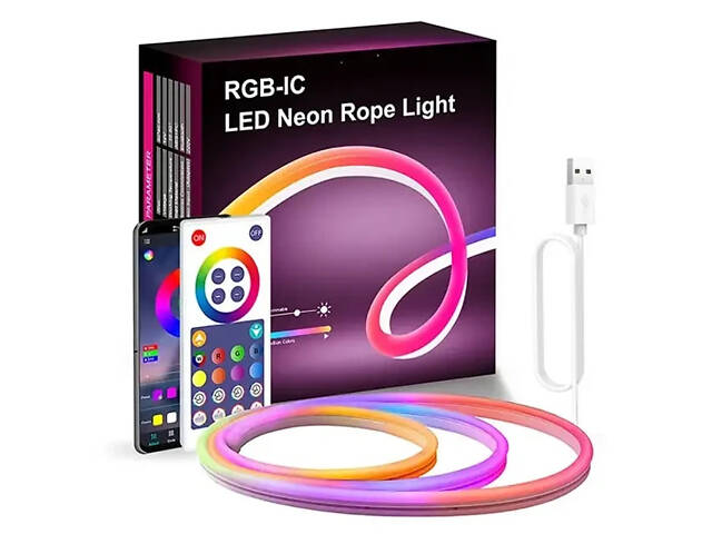 Світлодіодна неонова USB-стрічка з керуванням від телефона SFK-11 Bluetooth Гнучка світлодіодна стрічка RGB 5 м - Фото 9
