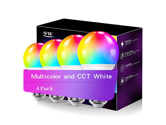 Светодиодная RGB лампочка Smart bulb light 4pcs with Bluetooth E27 with app White - Фото 1