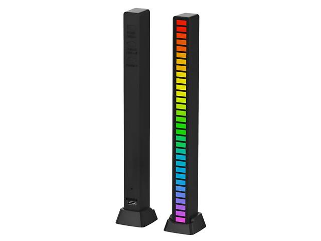 Світлодіодний RGB світильник із мікрофоном. LED світильник 'Рівні музики', 32 світлодіоди 5V, 18 см. Аудіо рівень чорний - Фото 1