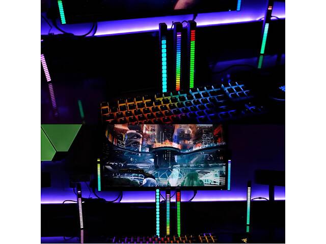 Світлодіодний RGB світильник із мікрофоном. LED світильник 'Рівні музики', 32 світлодіоди 5V, 18 см. Аудіо рівень чорний - Фото 2