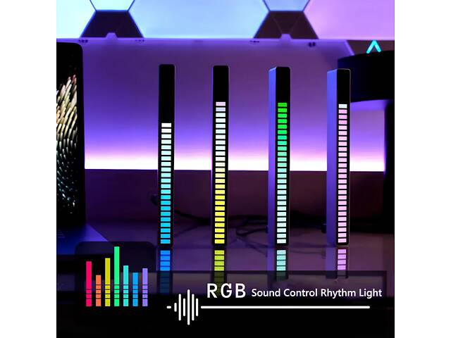 Світлодіодний RGB світильник із мікрофоном. LED світильник 'Рівні музики', 32 світлодіоди 5V, 18 см. Аудіо рівень чорний - Фото 3