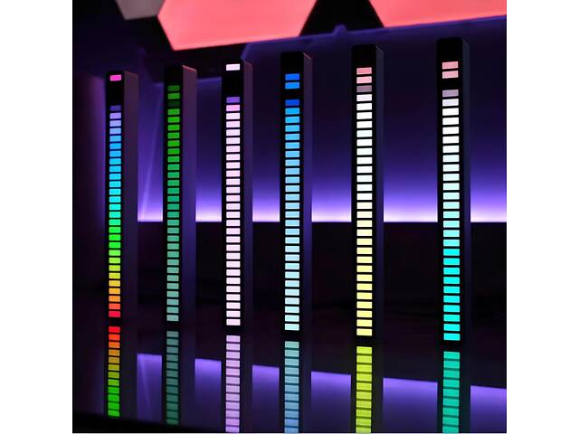 Світлодіодний RGB світильник із мікрофоном. LED світильник 'Рівні музики', 32 світлодіоди 5V, 18 см. Аудіо рівень чорний - Фото 4