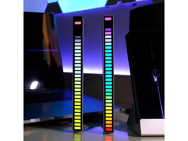 Світлодіодний RGB світильник із мікрофоном. LED світильник 'Рівні музики', 32 світлодіоди 5V, 18 см. Аудіо рівень чорний - Фото 5