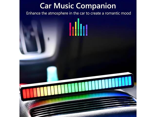 Світлодіодний RGB світильник із мікрофоном. LED світильник 'Рівні музики', 32 світлодіоди 5V, 18 см. Аудіо рівень чорний - Фото 6