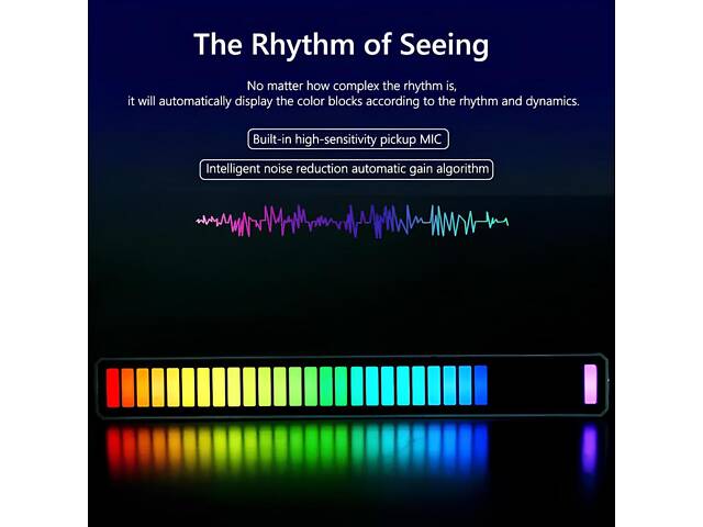 Світлодіодний RGB світильник із мікрофоном. LED світильник 'Рівні музики', 32 світлодіоди 5V, 18 см. Аудіо рівень чорний - Фото 7