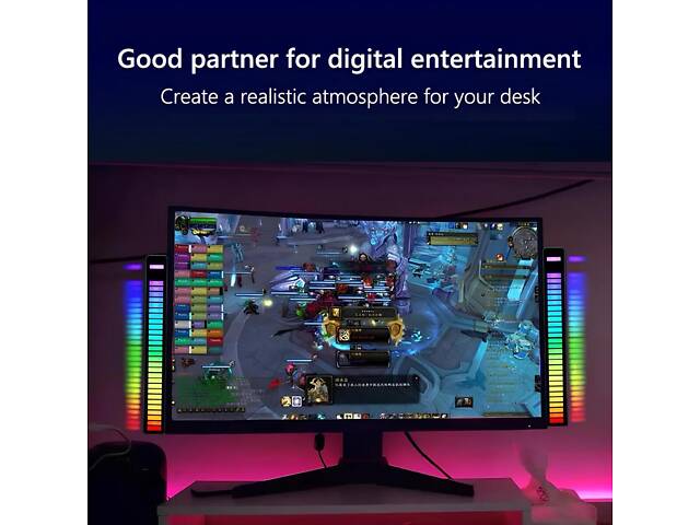 Світлодіодний RGB світильник із мікрофоном. LED світильник 'Рівні музики', 32 світлодіоди 5V, 18 см. Аудіо рівень чорний - Фото 8