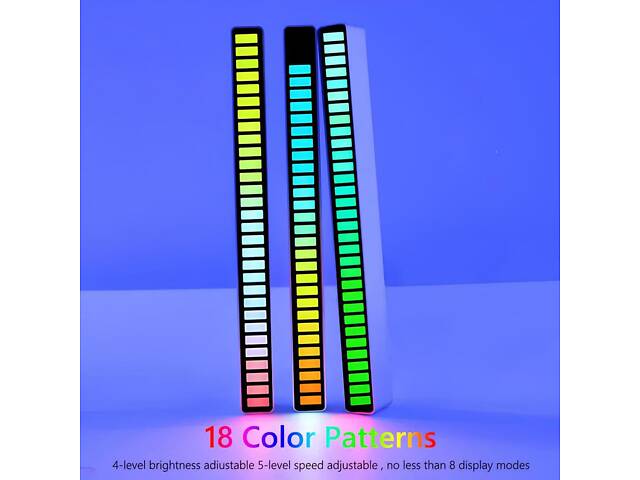 Світлодіодний RGB світильник із мікрофоном. LED світильник 'Рівні музики', 32 світлодіоди 5V, 18 см. Аудіо рівень чорний - Фото 10