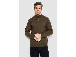 Свитер мужской однотонный с вышивкой тризуб, цвет хаки, 161R009