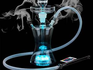 Светящийся стеклянный кальян RESTEQ 37 см — кальян со светодиодной подсветкой на дистанционном управлении, без клауда