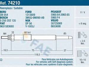 Свічка розжарення FAE 74210 на CITROËN C5 I (DC_)