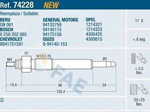 Свічка розжарення FAE 74228 на ISUZU BIGHORN (UBS)