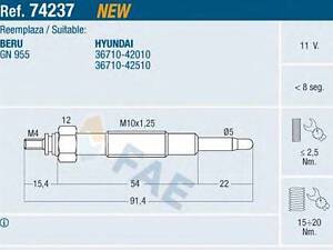 Свічка розжарення FAE 74237 на HYUNDAI H100 / GRACE автобус (P)