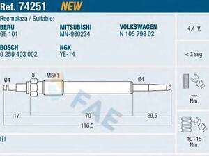 Свічка розжарення FAE 74251 на VW TOURAN (1T1, 1T2)