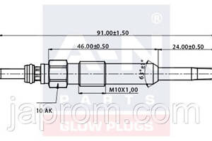 Свічка розжарювання (подвійна спіраль) 12V L=91mm 1. 9/2. 5TDI: Audi; Ford; Seat; Skoda; Volvo