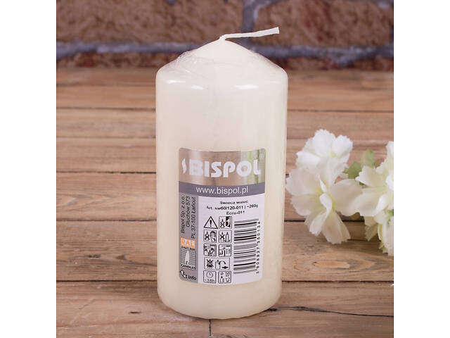 Свічка столова циліндр Bispol AURA Candles sw60/120-090 Білий - Фото 8