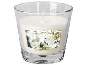 Свічка в скляному стакані Білі квіти (SN 90-179)