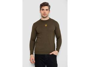 Свитер мужской однотонный с вышивкой трезубец, цвет хаки