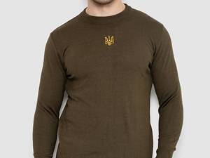 Свитер мужской однотонный с вышивкой трезубец, цвет хаки