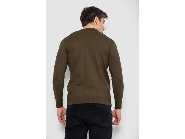 Свитер мужской однотонный с вышивкой трезубец, цвет хаки - Фото 4
