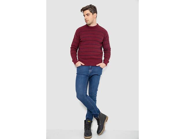 Свитер мужской в полоску, цвет бордовый, 161R1057 - Фото 2