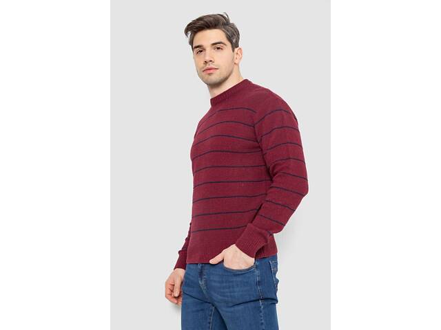 Свитер мужской в полоску, цвет бордовый, 161R1057 - Фото 3