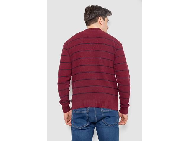 Свитер мужской в полоску, цвет бордовый, 161R1057 - Фото 4