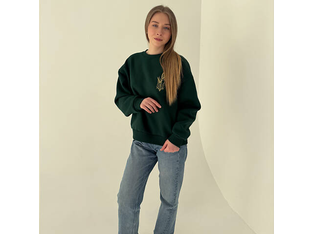 Світшот смарагдовий з вишивкою - Фото 1