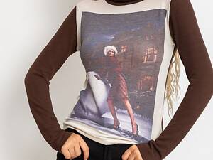 Свитшот женский трикотажный, цвет коричнево-молочный, 167R746