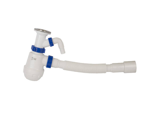 Сифон для кухонной мойки с нержавеющим выпуском 1½' выводом под стир. машину и гибким отводом Ø40/50мм TAU (9842720) - Фото 3