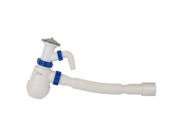 Сифон для кухонной мойки с нержавеющим выпуском 1½' выводом под стир. машину и гибким отводом Ø40/50мм TAU (9842720) - Фото 5