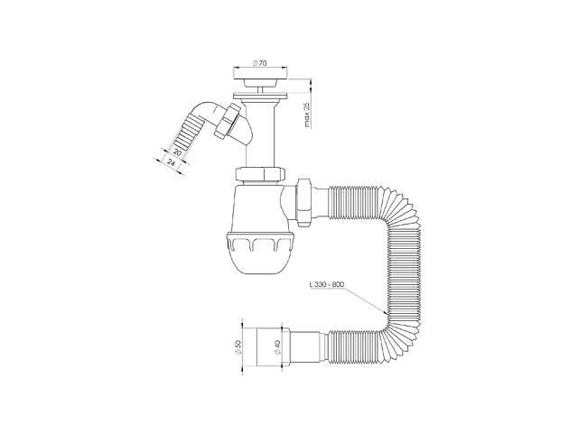 Сифон для кухонной мойки с нержавеющим выпуском 1½' выводом под стир. машину и гибким отводом Ø40/50мм TAU (9842720) - Фото 8