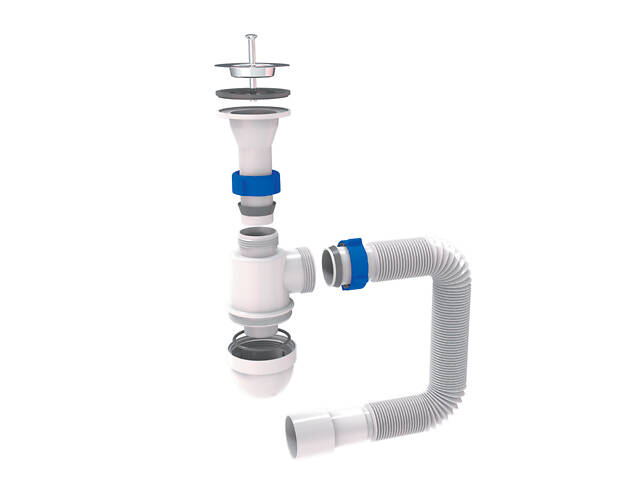 Сифон для раковины с выпуском из нерж. стали и гибким отводом 1½'×Ø40/50мм TAU (9841752) - Фото 1