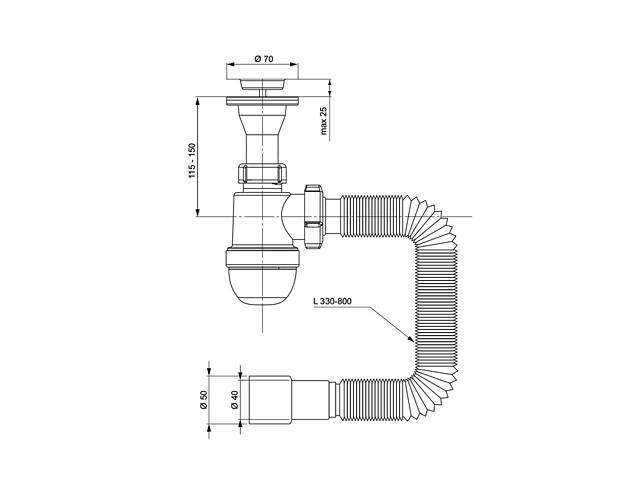 Сифон для раковины с выпуском из нерж. стали и гибким отводом 1½'×Ø40/50мм TAU (9841752) - Фото 7