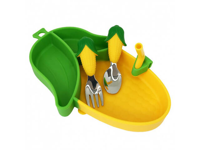 Силіконова тарілка з приборами Кукуруза Mega Zayka MGZ-0124 - Фото 1