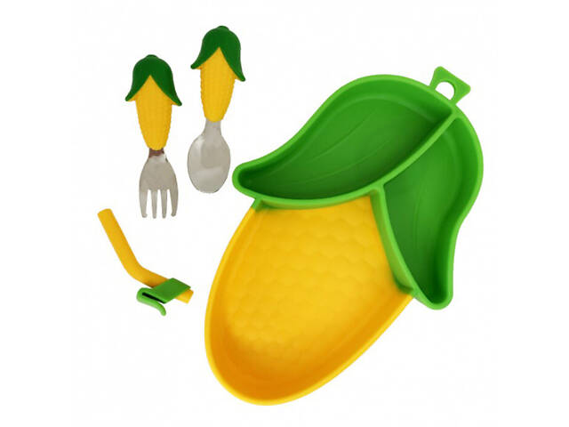 Силіконова тарілка з приборами Кукуруза Mega Zayka MGZ-0124 - Фото 2