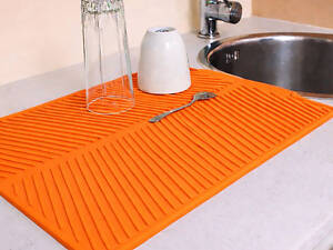 Силіконовий килимок для сушіння посуду зі зливом підставка-килимок для мокрого посуду 42х33 см Жовтогарячий