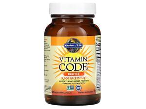 Сирі Вітаміни, вітамін D3, RAW D3, Vitamin Code, Garden of Life, 125 мкг (5000 МО), 60 вегетаріанських капсул