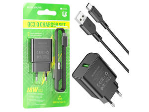 СЗУ Сетевое Зарядное Устройство BOROFONE BA72A Spring (QC3.0 18W) + Type-C