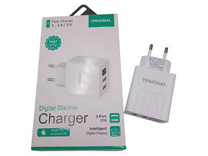 СЗУ Сетевое Зарядное Устройство USB x 2/ A-14 - 2USB / Digital Display / CX-QC03 / ART-5740