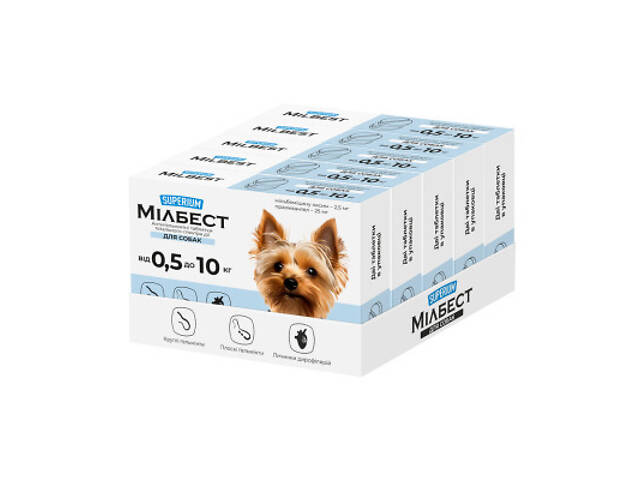 Таблетки для тварин Superium Мілбест Антигельмінтні тотального спектру дії для собак 0.5-10 кг 2 табл. (9166) - Фото 2